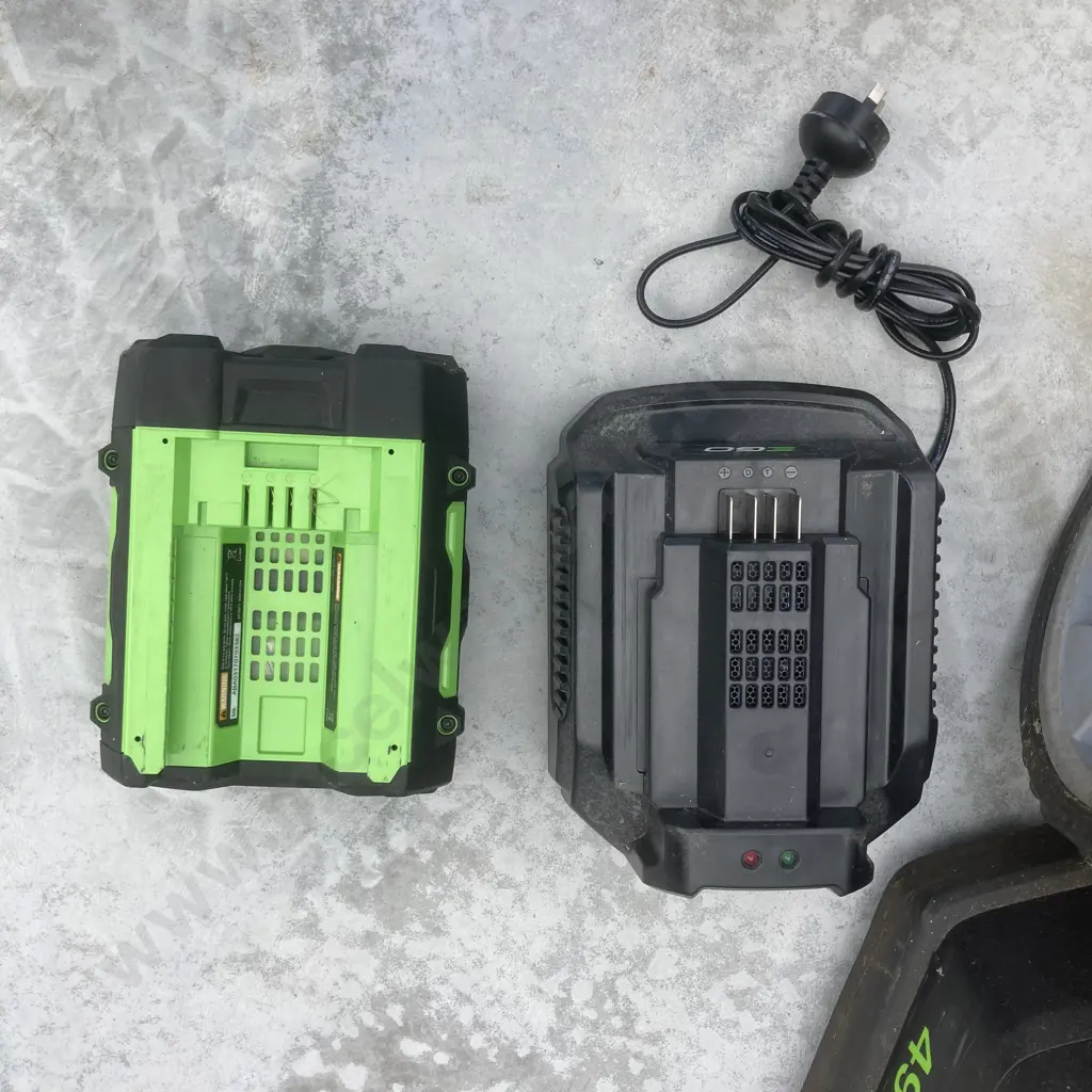 EGO+ 56V Power Mower With Catcher, 49cm, Side Discharge & Mulching Plugs, & Line Trimmer, 33cm, 4.0Ah Battery & Charger Image 1++