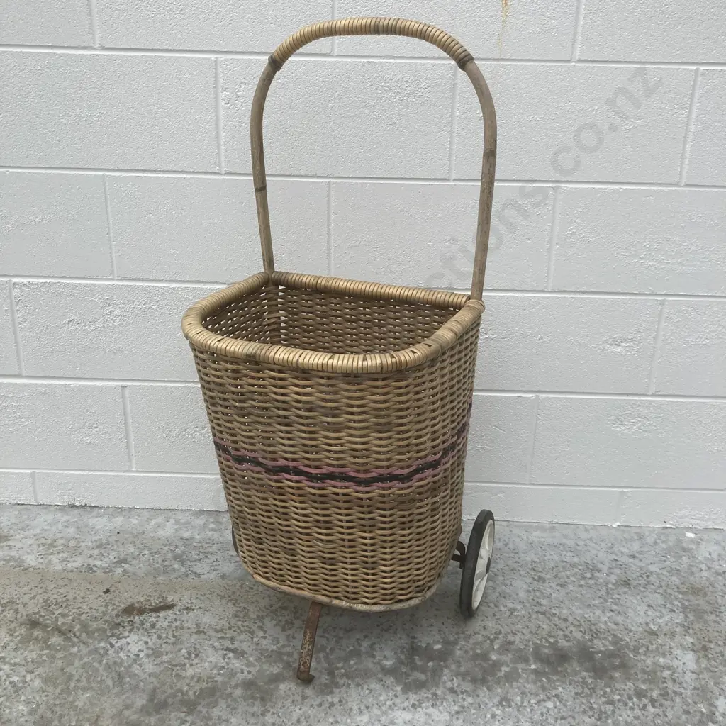 Vintage Cane Shopping Trolley, H95 W40 D33cm Image 1++