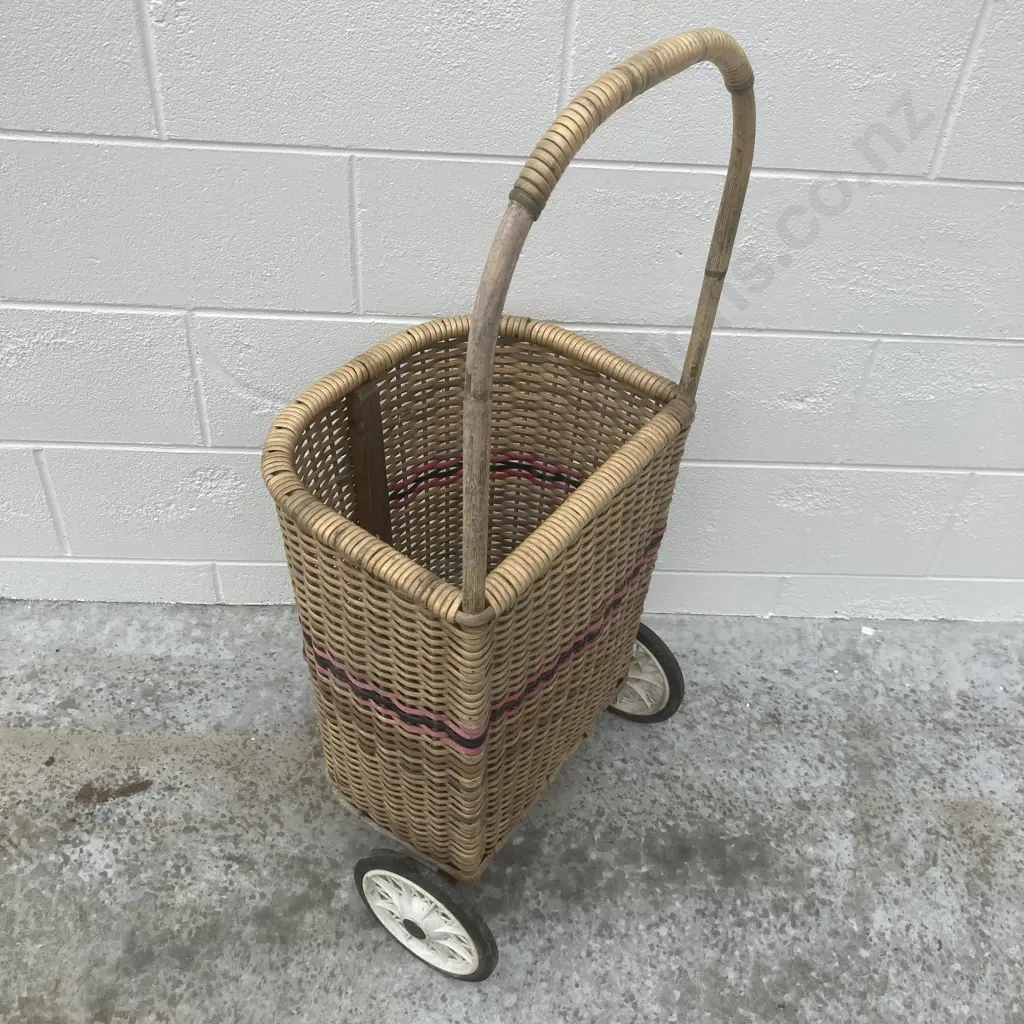 Vintage Cane Shopping Trolley, H95 W40 D33cm Image 1++