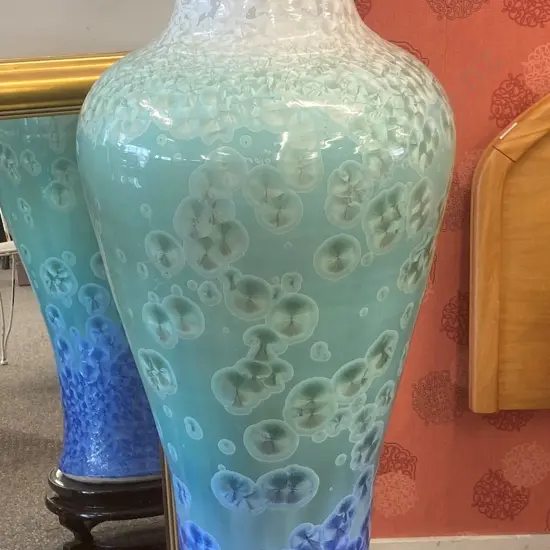 Large Chinese Porcelain Vase With Footed Wooden Stand, H117cm