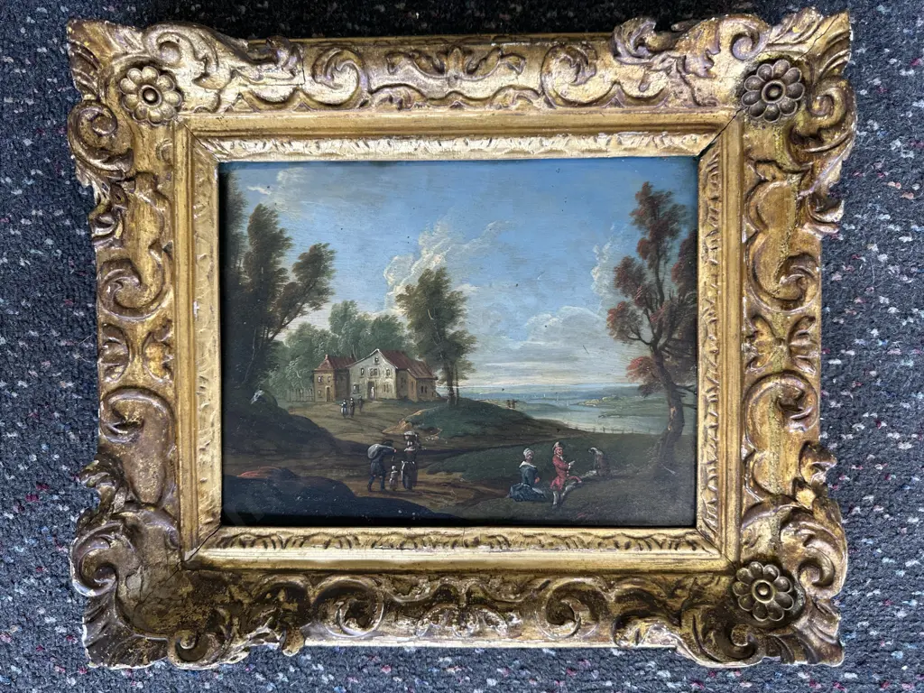 Pair of Antique Original Paintings on Tin, Gilt Framed, 34 x 29cm Image 1++