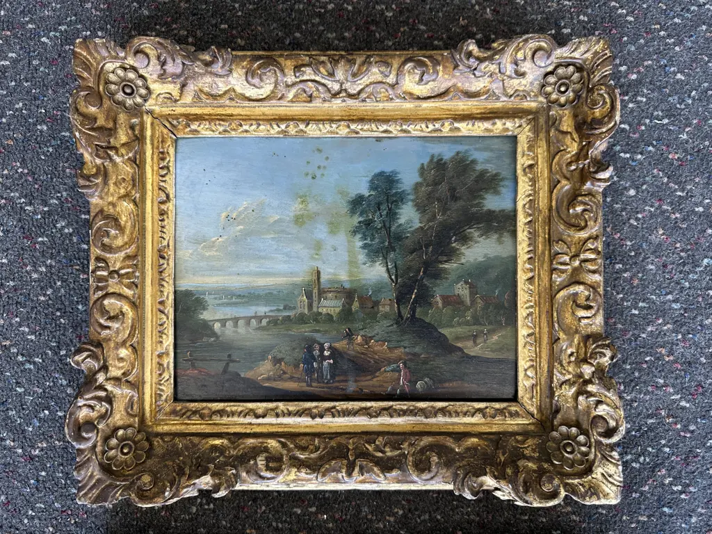 Pair of Antique Original Paintings on Tin, Gilt Framed, 34 x 29cm Image 1++