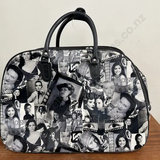 Art Deco Style Travel Bag, Telescopic Handle & 2 Wheels, Vintage Condition H52 W54 D29