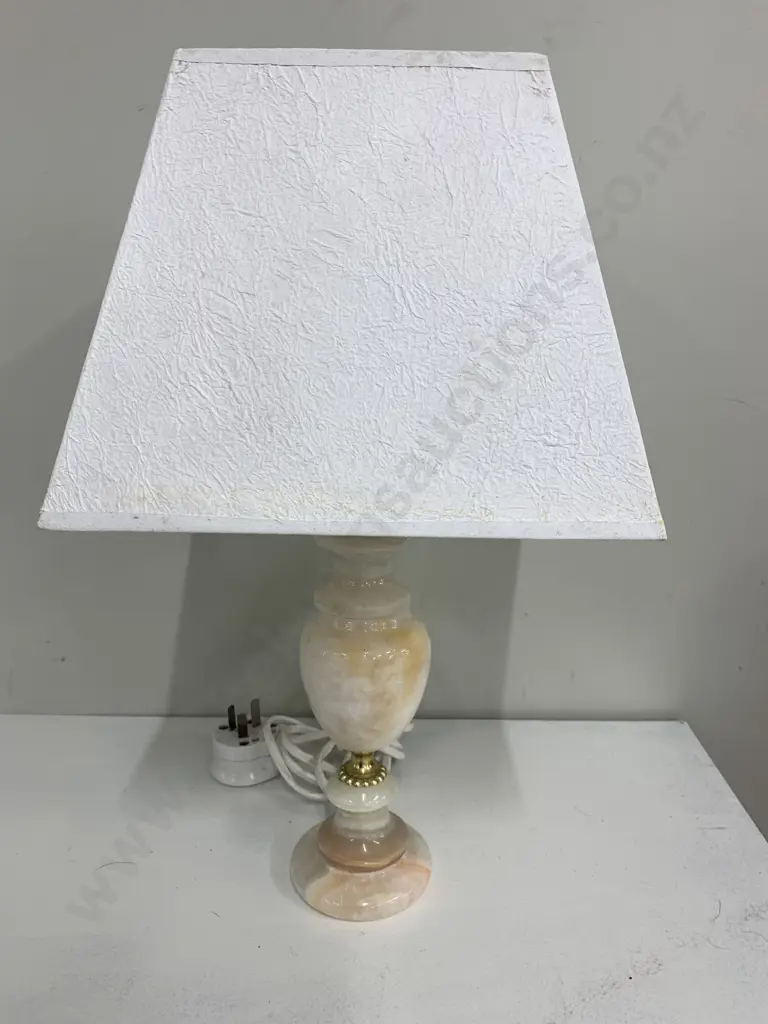 Vintage Marble Based Table Lamp With Square White Shade H40cm Image 1++