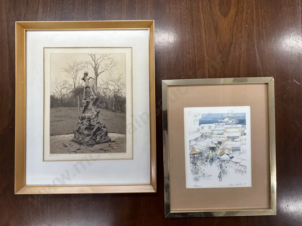 Framed Artwork Including Original Etching Of Peter Pans Statue With Framed Water Colour Signed? 124/1000 Image 1++