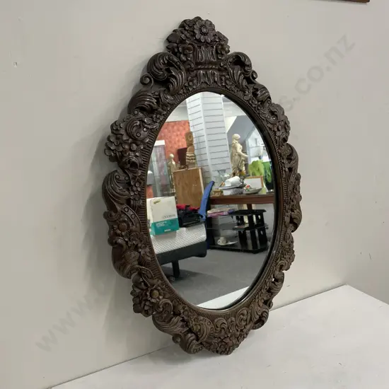 Ornately carved Solid Wood Framed Mirror. 68 x 46cm