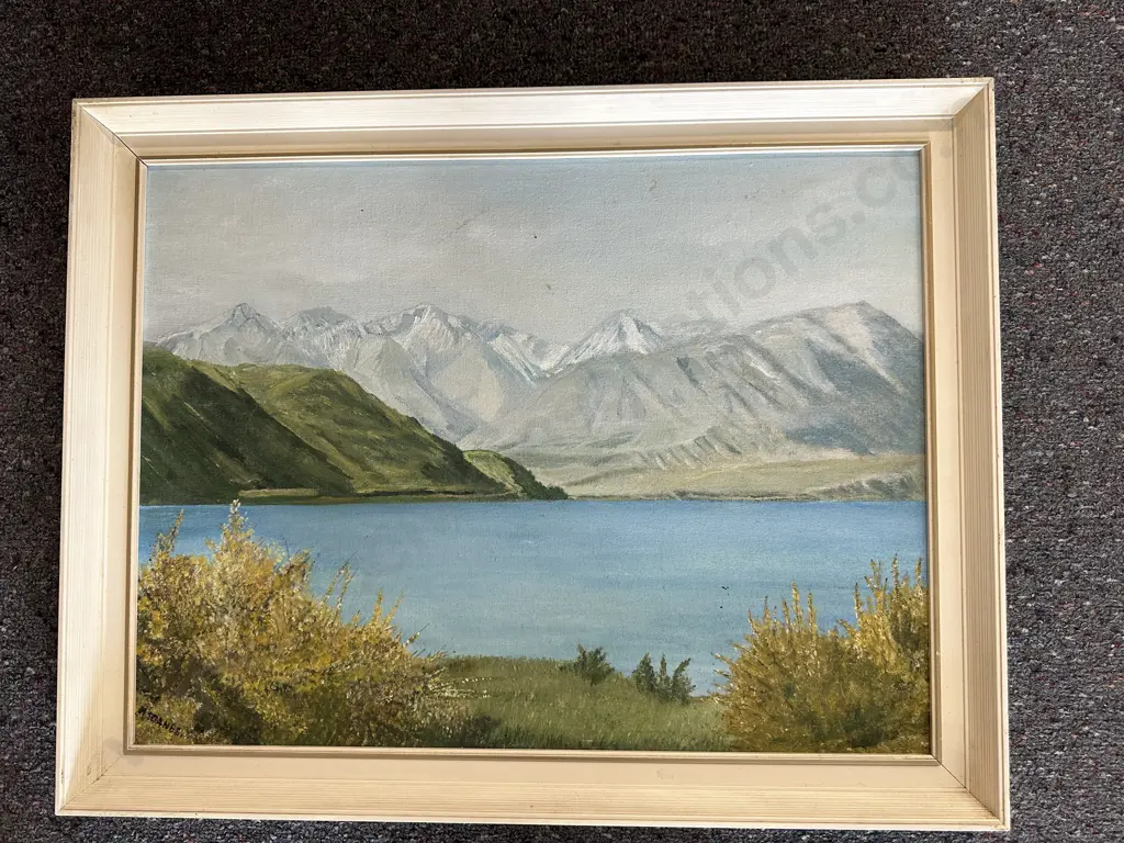 Original Oil Painting By MH Soanes Titled Lake Tekapo, Vintage Cream Frame, 45 x 57cm Image 1++
