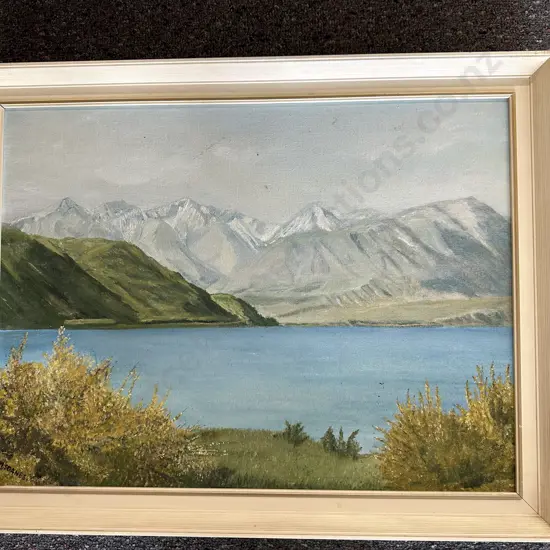 Original Oil Painting By MH Soanes Titled Lake Tekapo, Vintage Cream Frame, 45 x 57cm