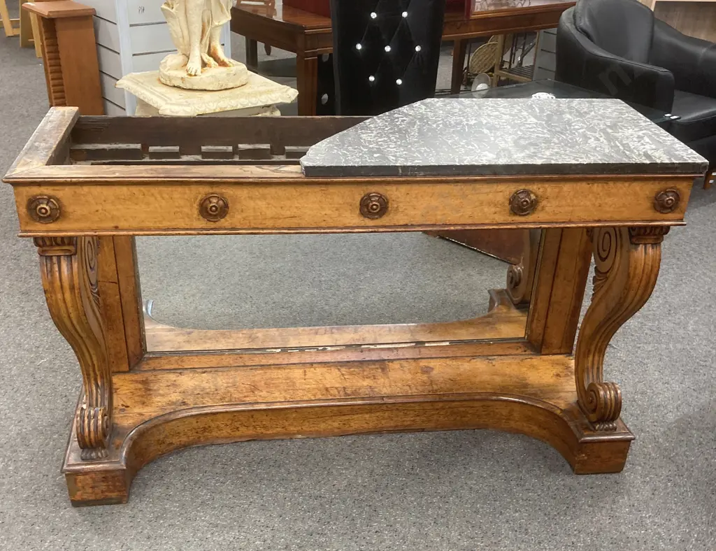 Charles X Maple And Marble Console Table, Mirror Back (In As Found Condition, Only Has 1/2 The Top) H84 W138 D46cm Image 1++