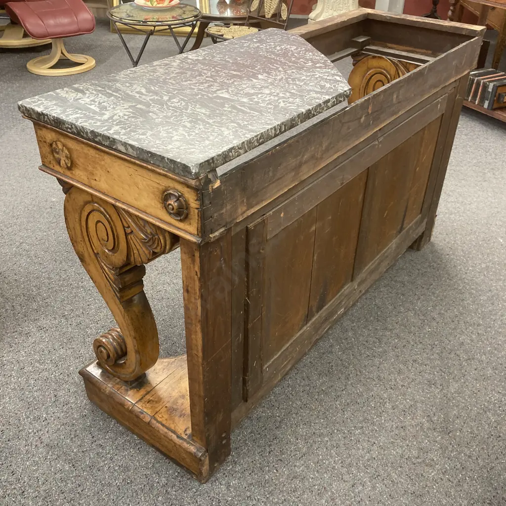 Charles X Maple And Marble Console Table, Mirror Back (In As Found Condition, Only Has 1/2 The Top) H84 W138 D46cm Image 1++