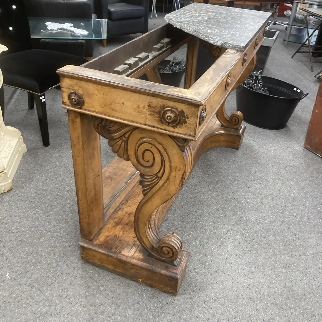 Charles X Maple And Marble Console Table, Mirror Back (In As Found Condition, Only Has 1/2 The Top) H84 W138 D46cm Image 1++