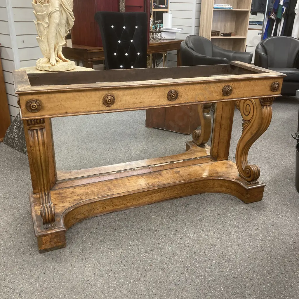 Charles X Maple And Marble Console Table, Mirror Back (In As Found Condition, Only Has 1/2 The Top) H84 W138 D46cm Image 1++