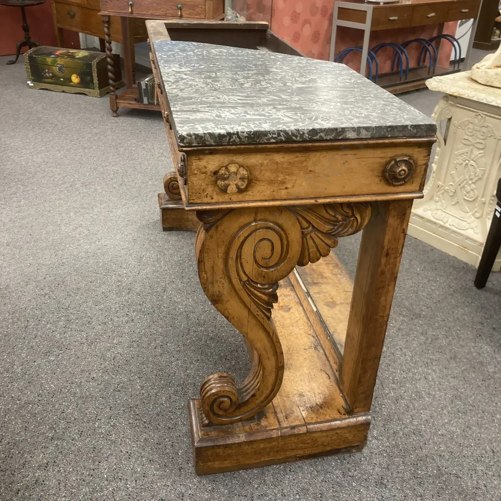 Charles X Maple And Marble Console Table, Mirror Back (In As Found Condition, Only Has 1/2 The Top) H84 W138 D46cm Image 1++