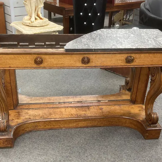 Charles X Maple And Marble Console Table, Mirror Back (In As Found Condition, Only Has 1/2 The Top) H84 W138 D46cm