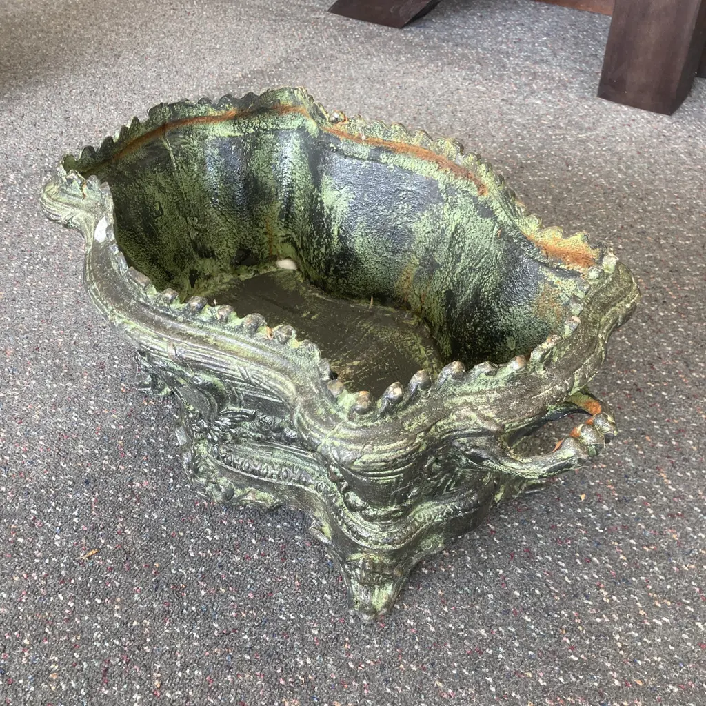 Cast Iron Ornate Footed Trough Planter, Dark Green, 26 x 56.5 x 35cm Image 1++