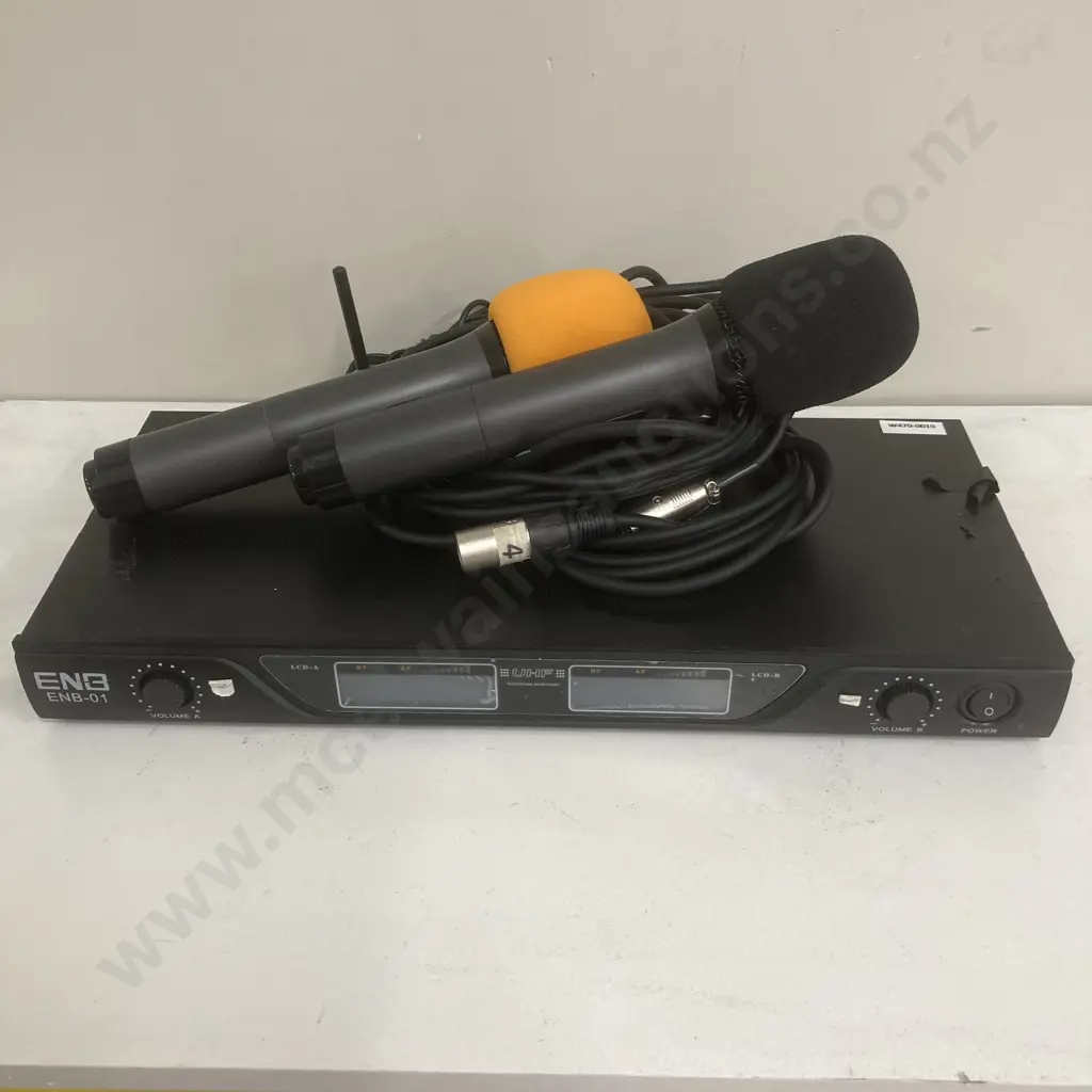 ENB Model ENB-01 Professional Wireless Microphone Receiver, 7W, UHF, Mic-A, B & Mixed Outputs, 2 x Wireless Microphones Image 1++