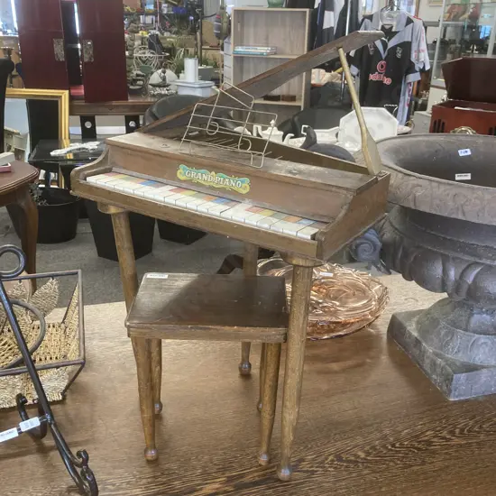 Vintage Kids Grand Piano With Stool, H45 W41 D33cm