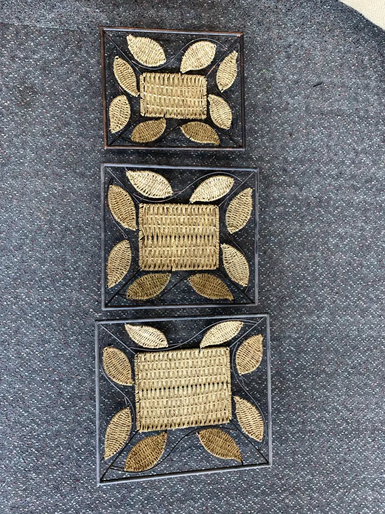 Set of 3 Woven Rattan & Steel Graduated Rectangular Trays Image 1++