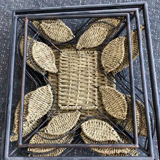 Set of 3 Woven Rattan & Steel Graduated Rectangular Trays