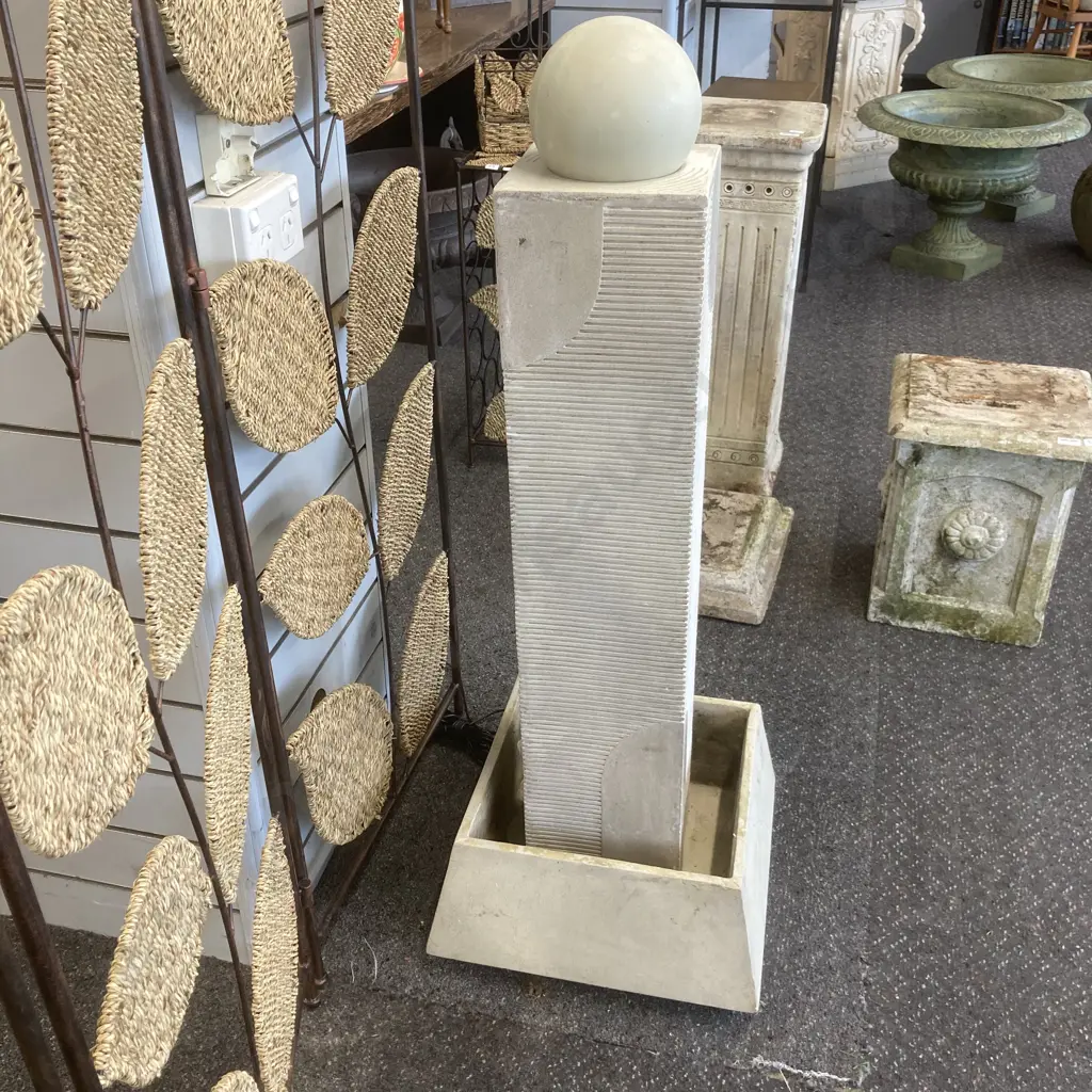Water Feature With Pump, Resin Pillar With Sphere At Top, H102cm Image 1++