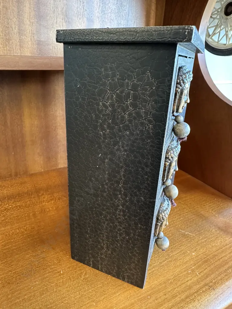 Wooden Jewellery Box Egyptian Themed 3 Drawers I Door H24cm W20cm Image 1++