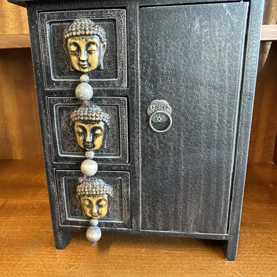 Wooden Jewellery Box Egyptian Themed 3 Drawers I Door H24cm W20cm