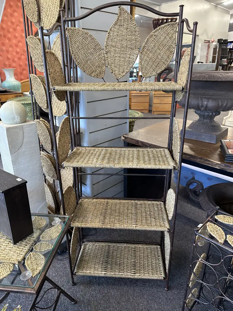 4 Tier Bookshelf Rattan/Steel Image 1++