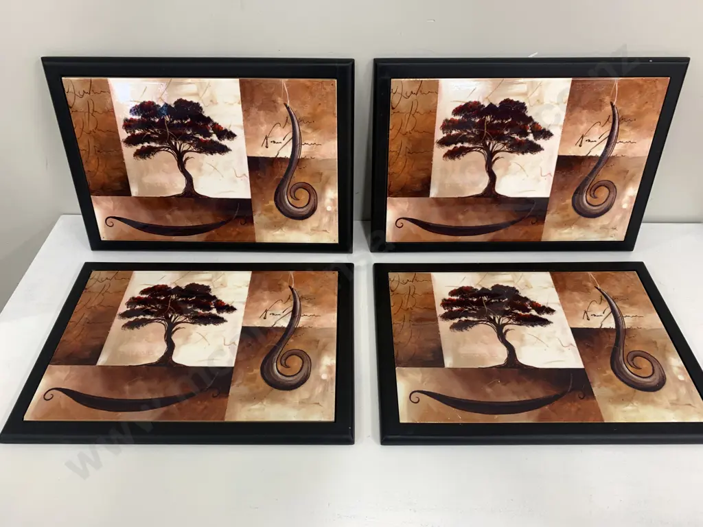 Wooden Framed Tiled New Zealand Themed Place Mats x4 Image 1++