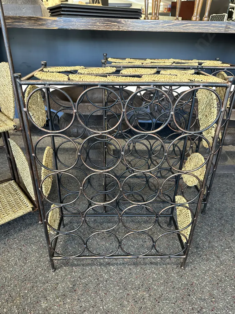 Pair of Woven Rattan & Steel Freestanding 20 Bottle Wine Racks, H62 W45 D20cm Image 1++