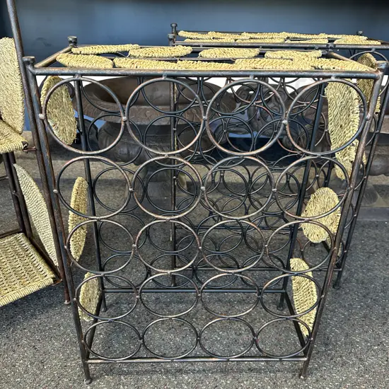Pair of Woven Rattan & Steel Freestanding 20 Bottle Wine Racks, H62 W45 D20cm