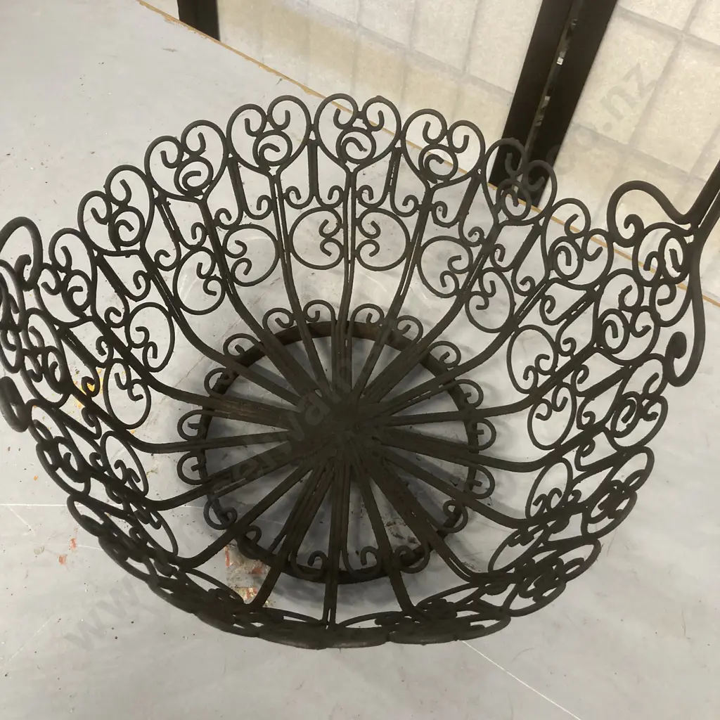 Ornate Black Steel Basket With Handle, 45 x 37cm Image 1++
