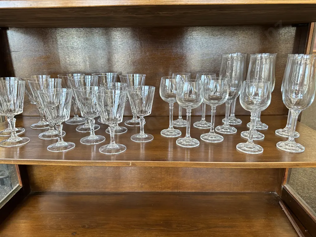 Shelf Lot Of Assorted Wine And Sherry Glasses Image 1++