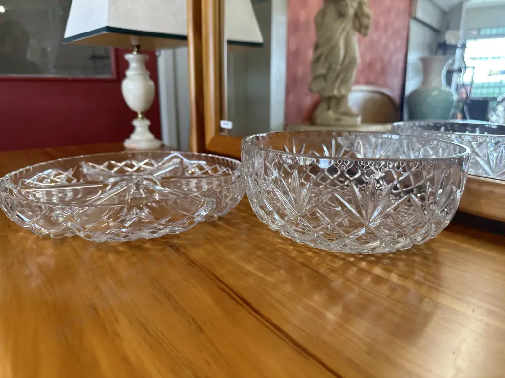 Vintage Crystal Bowl And Crystal Round Sectioned Dish Image 1++