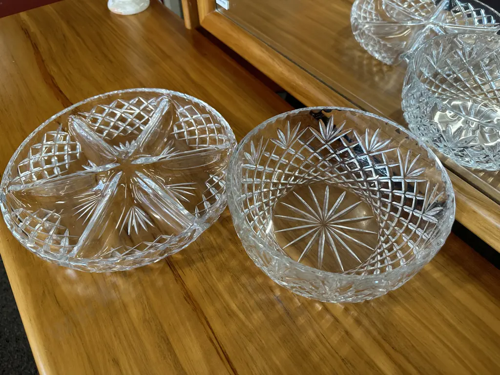 Vintage Crystal Bowl And Crystal Round Sectioned Dish Image 1++