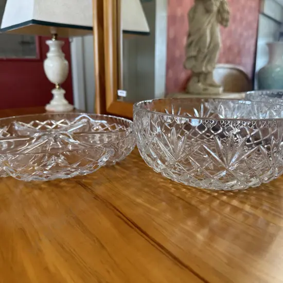Vintage Crystal Bowl And Crystal Round Sectioned Dish