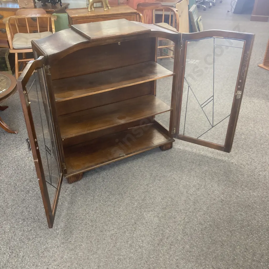 Art Deco Leadlight China Display Cabinet, 2 Door (No Key), H100 W91 D31.5cm Image 1++