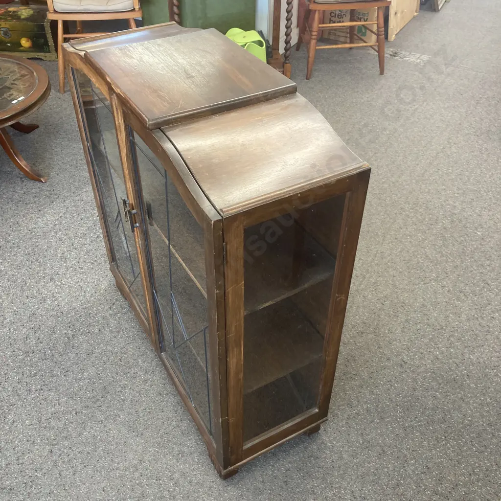 Art Deco Leadlight China Display Cabinet, 2 Door (No Key), H100 W91 D31.5cm Image 1++