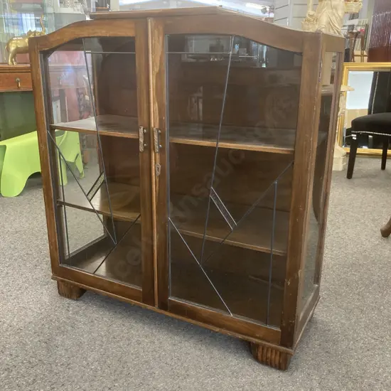 Art Deco Leadlight China Display Cabinet, 2 Door (No Key), H100 W91 D31.5cm