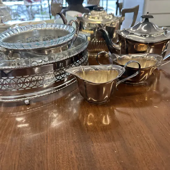 Assorted Silverware Including Serving Dishes, Teapots Etc