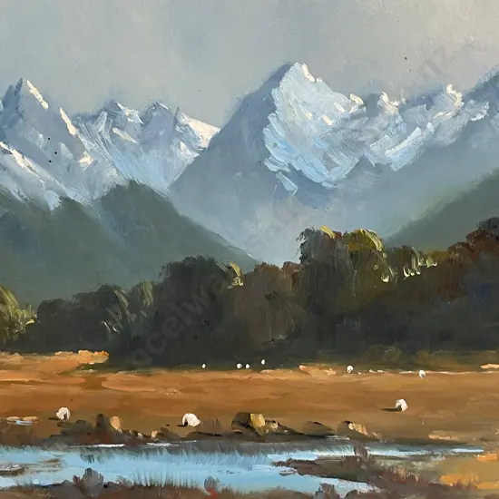 Framed Original Oil Painting titled "Deer Flat" Eglinton Valley 1989. Signed E. Thomas. 55 x 45cm