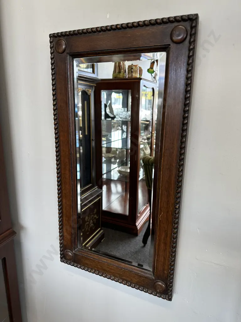 Antique Rectangular Mirror, Bevelled Edge With Bead Detail, 61 x 33cm Image 1++