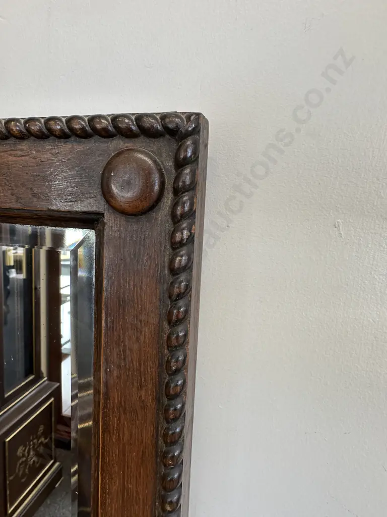 Antique Rectangular Mirror, Bevelled Edge With Bead Detail, 61 x 33cm Image 1++