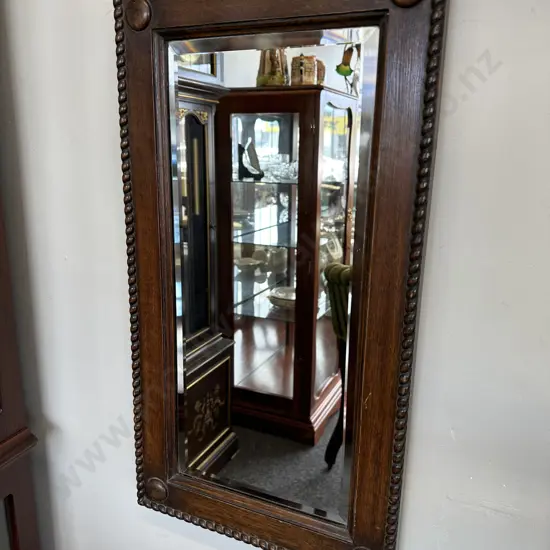 Antique Rectangular Mirror, Bevelled Edge With Bead Detail, 61 x 33cm