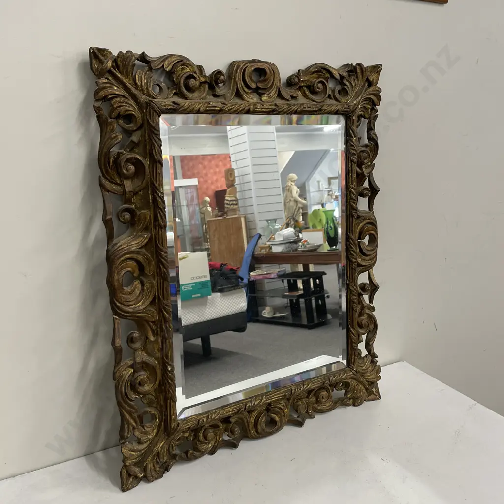 Antique Wooden and gilt framed bevelled mirror. 51 x 61cm Image 1++