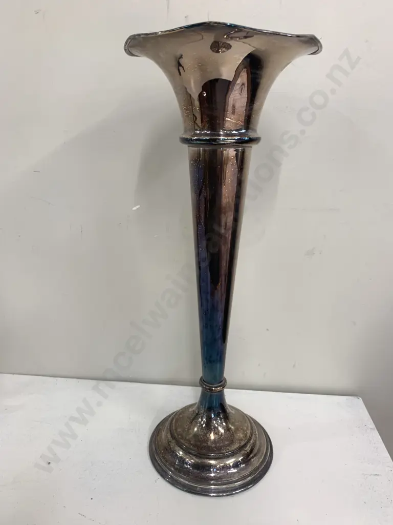 Vintage Silver Plated Trumpet Shaped Vase H38cm Image 1++