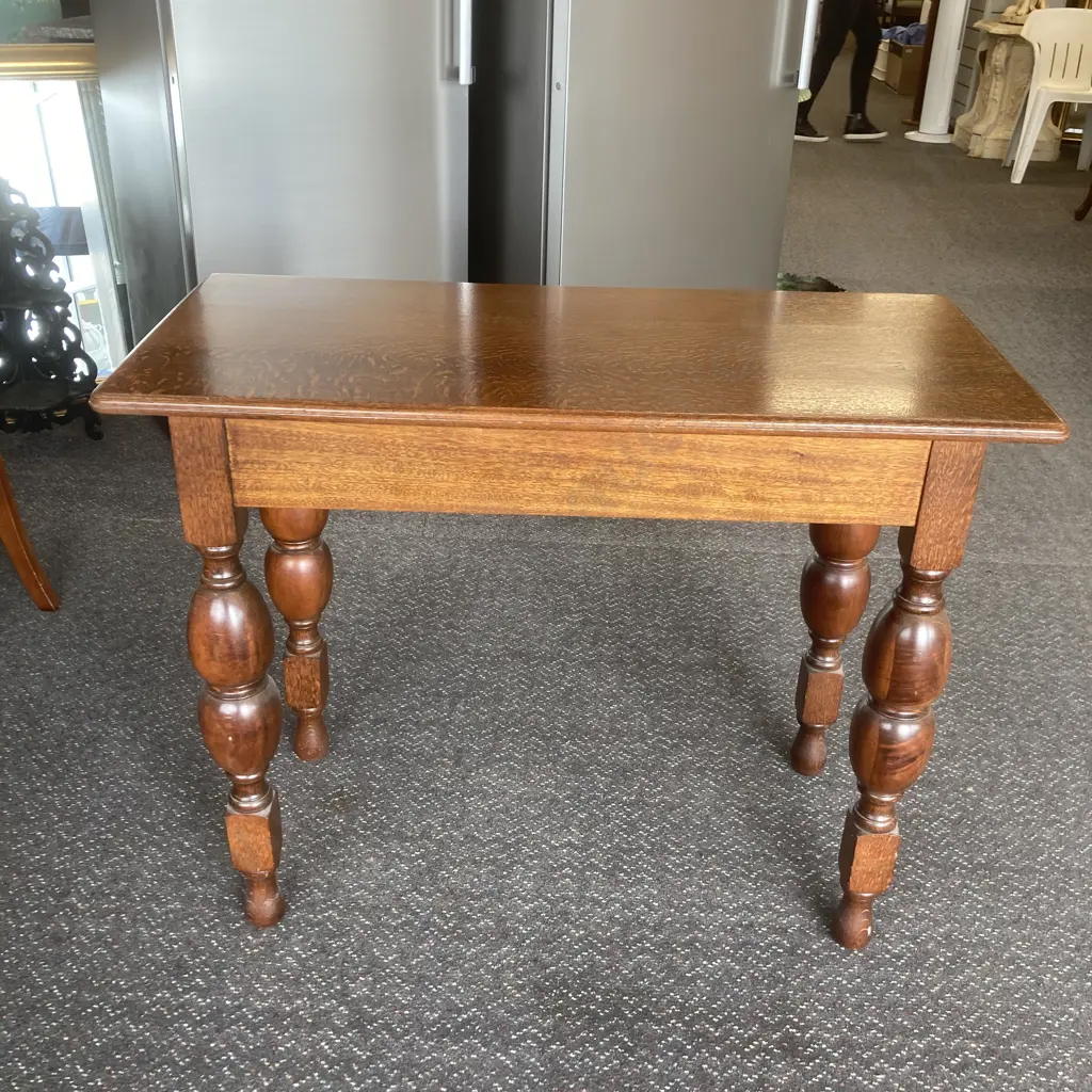 Antique Tiger Maple Console Table, Turned Legs, H74 W96 D46.5cm Image 1++
