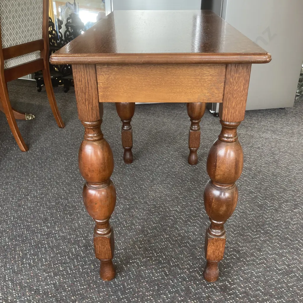 Antique Tiger Maple Console Table, Turned Legs, H74 W96 D46.5cm Image 1++