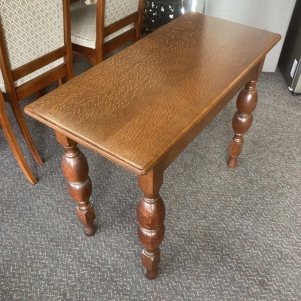 Antique Tiger Maple Console Table, Turned Legs, H74 W96 D46.5cm Image 1++