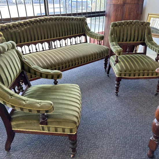 Rare Victorian Aesthetic Movement Sofa & Pair of Armchairs