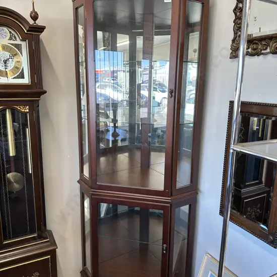 Mahogany Corner Display Cabinet, 2 Door, Mirror Backed, 3 Glass Shelves, H196 W79 D54cm